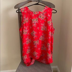 Red Floral Top Open Back Blouse